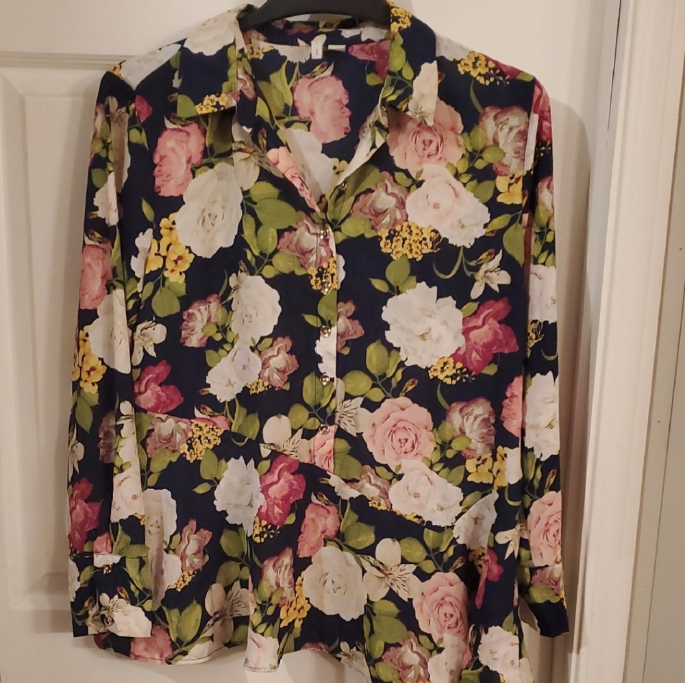 Cato Floral Button Down Shirt - Navy and Pink